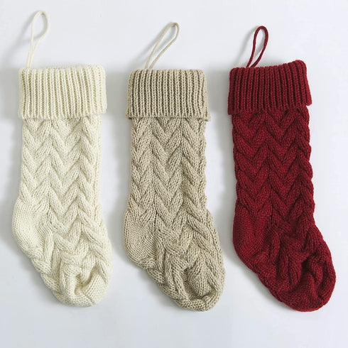 ROSFORU Knit Christmas Stockings, Xmas Gifts for Family, 3 Pack 18 Inches Large Size Ivory+ Burgundy+ Khaki