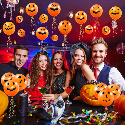 60 Pieces Halloween Balloons Pumpkin Balloons Halloween Balloons 12 Inch Latex Balloons Halloween Expression Balloon 4 Styles Orange Pumpkin Balloons for Halloween Birthday Party
