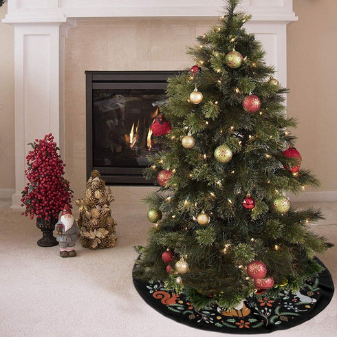 Forest Wreath Christmas Animal Fox Cute Santa and Snowman Dolls Design Christmas Tree Skirt Gorgeous Xmas Tree Decoration Skirt