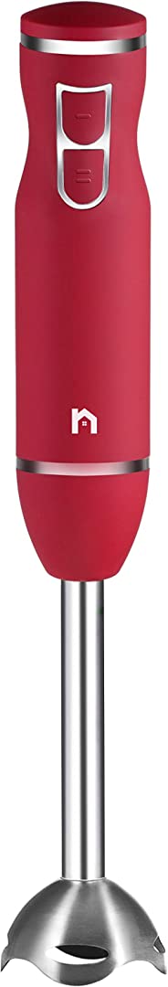 New House Kitchen Immersion Hand Blender 2 Speed Stick Mixer with Stainless Steel Shaft & Blade 300 Watts Easily Food, Mixes Sauces, Purees Soups, Smoothies, and Dips, Red