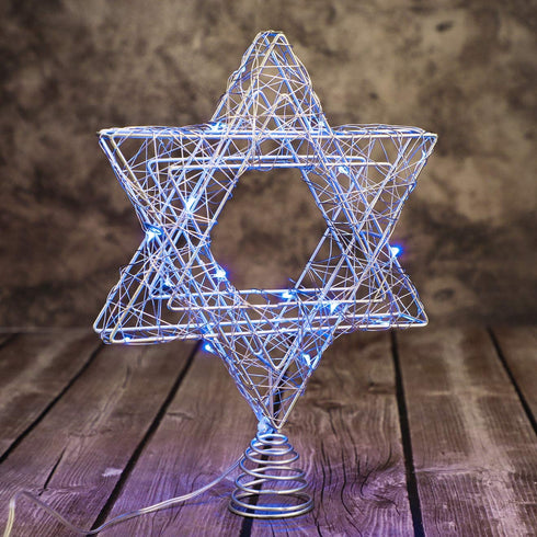 Impress Life Rattan Star of David Chanukah Christmas Tree Topper, with Warm White LED String, Wire Weaving, Battery Powered, 7'' Star Tree Topper for Diwali, Birthday, Wedding, Parties & Home