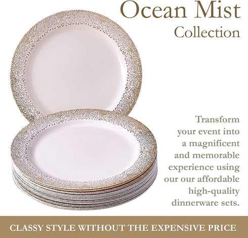 Silver Spoons Ocean Mist Collection Disposable Dinnerware Plates, Dessert, Gold