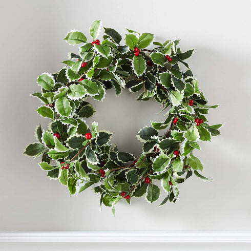 Lights4fun, Inc. 19.5 Artificial Christmas Holly & Red Berry Wreath Decoration for Front Door & Indoor Wall Decoration