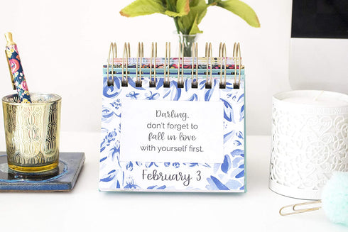 bloom daily planners Undated Perpetual Desk Easel/Inspirational Standing Flip Calendar - (5.25" x 5.5") (The Best is Yet to Come)