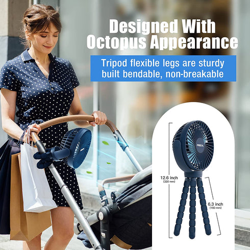 Portable Stroller Fan 60 Working Hours, Small Fan with LED Lights, 12000 Capacity Battery Operated Fan with Tripod Legs, Rechargeable USB Fan, Peloton Fan for Treadmill, Camping, Travel, Bed, Tent