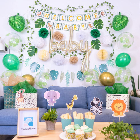 Safari Baby Shower Decorations for Boy - 60 PCS Jungle Baby Shower Decorations Baby Boy Baby Shower Decorations - Jungle Theme Baby Shower Decor - Greenery Baby Shower Decorations Neutral Oh Baby