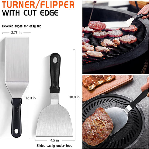 JIGUOOR Griddle Accessories, 16PCS Flat Top Grill Accessories Kit for Blackstone and Camp Chef, with Griddle Metal Spatula, Scraper, Pepper Grinder, Egg Rings, for Camping, Teppanyaki & Gas Grill