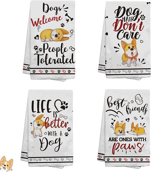 Hexagram Dog Kitchen Towels Decorative Set-Dog Lover Gifts for Women-Dog Lover Owners Mom Gifts-Housewarming Gift-Dog Hand Towels for Kitchen Set of 4-Cute Dish Towel-Tea Towel, Dog Kitchen Decor