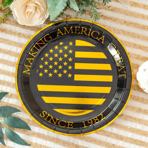 Crisky 40th Birthday Plates Black and Gold Dessert, Buffet, Cake, Lunch, Dinner Plates for 40th Birthday Decorations Party Supplies, Making Great Since 1982. 50 Count, 9" Plate