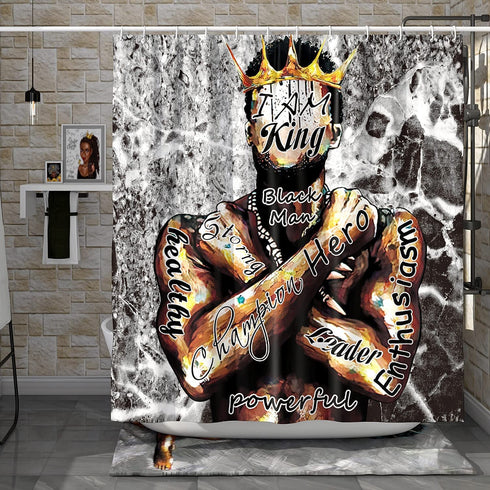DESIHOM King Shower Curtain Black Art Shower Curtain Mens African American Shower Curtain Inspirational Black People Shower Curtain Polyester 72x72 Inch