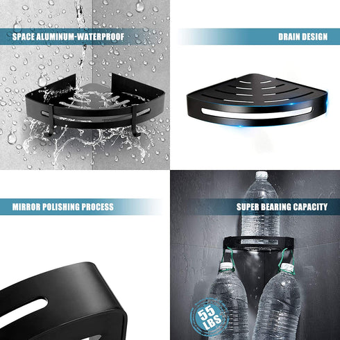 FRABERY 2 Tier Bathroom Corner Shelves, Adhesive Shelf Shower Organizer, Corner Floating Shampoo Holder, Shower Shelf No Drilling