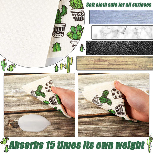 10 Pieces Swedish Kitchen Towels Reusable Sponge Cleaning Cloths Cactus Kitchen Cloths Absorbent Dish Cloth Washable Kitchen Towels for Kitchen Cleaning, 5 Styles