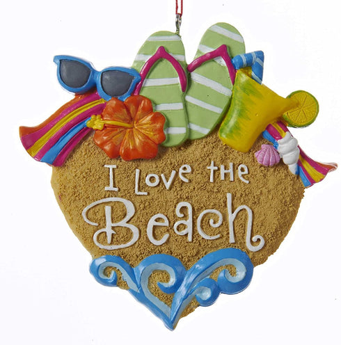 Kurt Adler I Love The Beach Sandals Sunglasses Shells Christmas Ornament