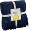 RECYCO Throw Blanket for Couch Navy Blue Waffle Throw Blanket Lightweight Soft Cozy Bed Decor Travel Blanket with Tassels for Living Room 50"x60"