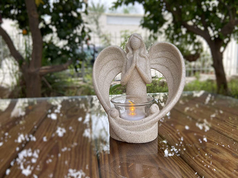 OakiWay Memorial Gifts Angel Figurines Tealight Candle Holder, Sympathy Gifts for Loss of Loved One, W/ Flickering Led Candle, Bereavement, Grief, Funeral, Remembrance, Memory Home Decorations