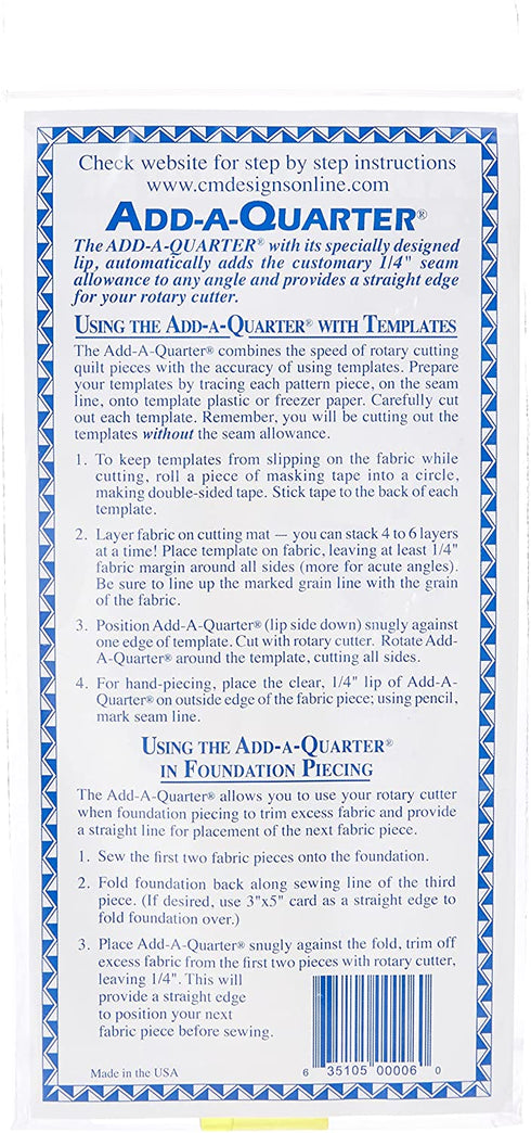 CM Designs Add-A-Quarter 6 Inch Yellow Ruler, 6"