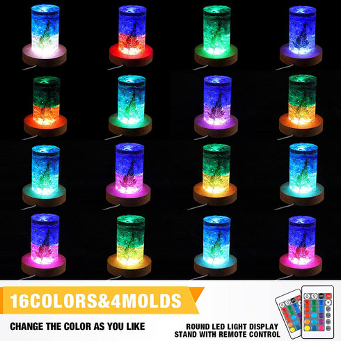 Mudder 2 Pieces LED Light Base Display Base Lighted Rotating Display Stand,16 Colored USB Light Round Table Light Base Wood Crystal Light Glass Art Table Centerpiece with Remote Control (Round)