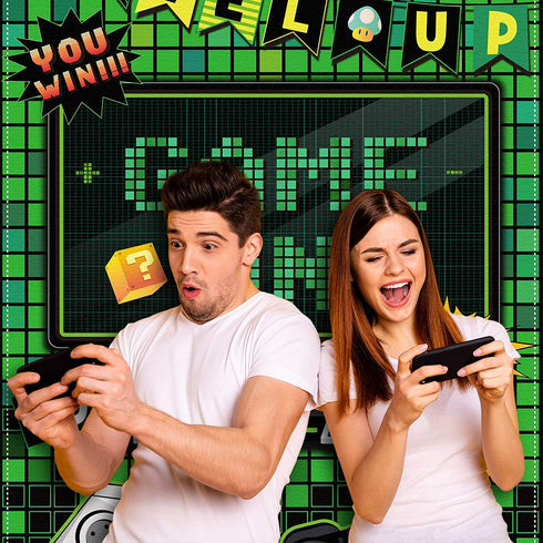 Video Game Party Decoration Video Gaming Photo Door Backdrop Game On Boys Birthday Photo Banner Gamer Room Decor for Game Fans Video Gamer Party Decoration Supplies, 6 x 3 Feet