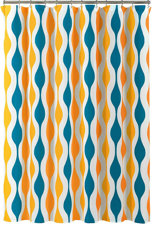 Lush Decor Mid Century Geo Shower Curtain, 72" x 72", Turquoise & Orange
