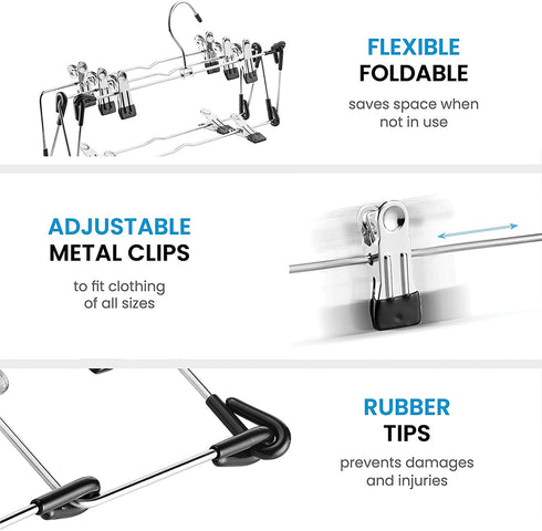 ZOBER Space Saving 5 Tier Metal Skirt Hanger with Clips (3pk) Hang 5-on-1, Gain 70% More Space,Rubber Coated Hanger Clips,360 Swivel Hook,Adjustable Clips Pants Hanger,Hang Slack,Trouser,Jeans,Towels