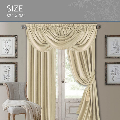 Elrene Home Fashions Versailles Room-Darkening Faux-Silk Waterfall Window Valance, Accessory for Bedroom or Living Room Windows with Rod Pocket Tabs, 52" x 36", Ivory, 1 Panel