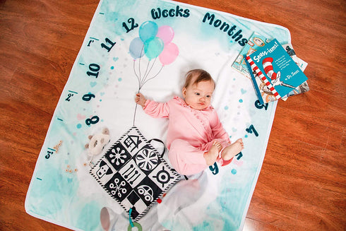 Baby Monthly Milestone Blanket - Special Design Elephant Frames, Soft Unisex Blankets with Growth Chart Ruler, Best for Baby Shower, Registry, Newborn Gifts, Baby Girl Gifts, Baby Boy Gifts