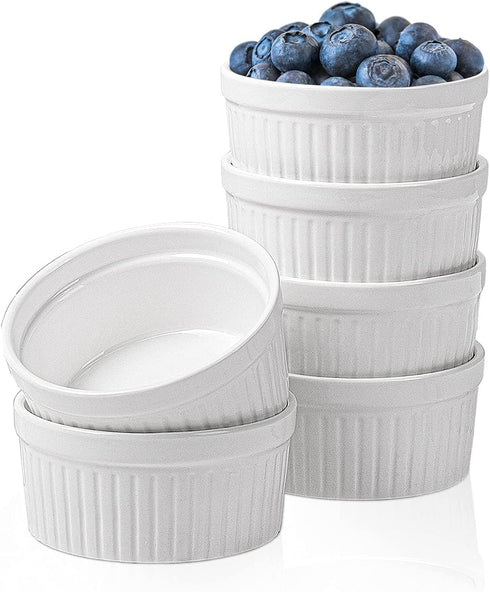 Delling Ramekins 8 Oz Oven Safe, Ramekins for Baking, Creme Brulee, Porcelain Ramekins for Souffle, Pudding, Set of 6, White