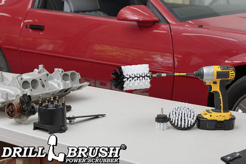 Drill Brush Power Scrubber by Useful Products Drillbrush Soft White Automotive Cleaning kit with Extended Reach Attachment Drill Bit Extension Carpet Cleaner Solution Car Interior Brush Set
