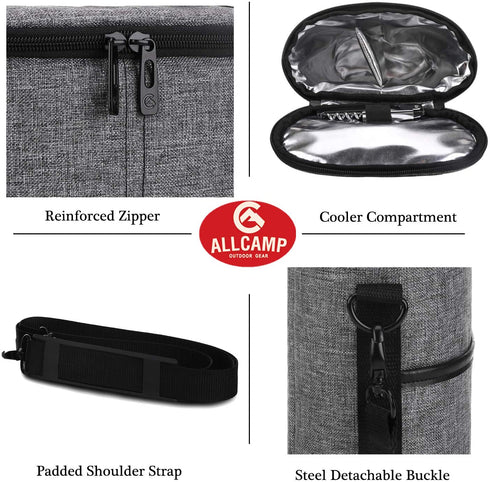 ALLCAMP 2 Bottle Wine Tote Carrier - Insulated Portable Padded Canvas Wine Bag for Travel, BYOB Restaurant, Wine Tasting, Party, Great Christmas Day Gift for Wine Lover?Gray
