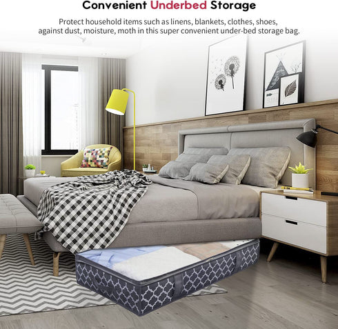 Onlyeasy Fabric Storage Bag Organizer with 4 Handles and Sturdy Side Inserts for Comforters, Foldable with Zippers and Clear Window, 2 Pack, 33.9"x19.7"x5.9", Grey with Lantern Pattern, MXL2UBBSS2P