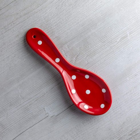 Handmade Red and White Polka Dot Ceramic Kitchen Cooking Spoon Rest | Pottery Utensil Holder | Housewarming Gift by City to Cottage®