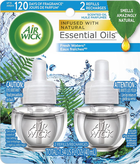 Air Wick, Plug in Scented Oil 2 Refills, Fresh Waters, 1.34 Oz (Pack of 2)