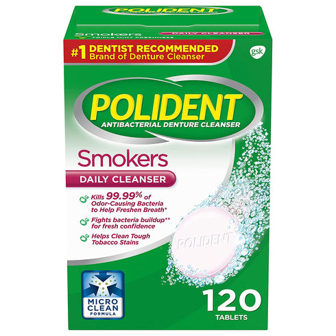 Polident Smokers Antibacterial Denture Cleanser Effervescent Tablets - 120Ct