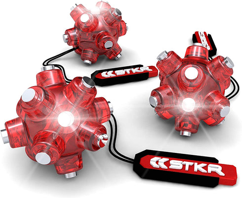STKR Concepts Magnetic Light Mine Hands - Free Task Light Stocking Stuffer - 3 - Pack, Red