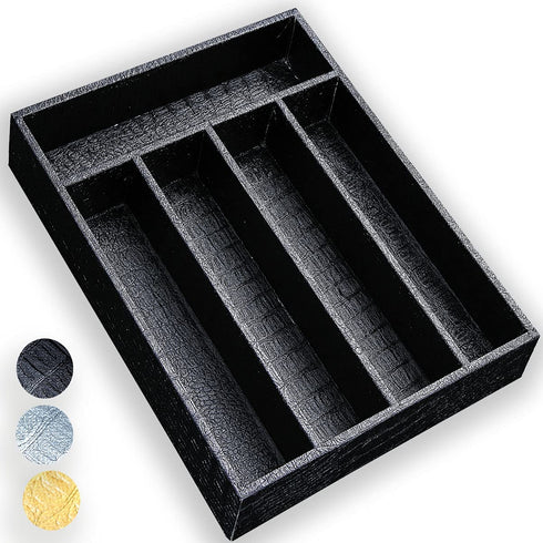 Drawer Organizers, Berglander Black Leather Wood Kitchen Silverware Tray For Drawer, Utensil Tray Drawer Organizer, Kitchen Silverware Organizer, Cutlery Flatware Organizer With Drawers