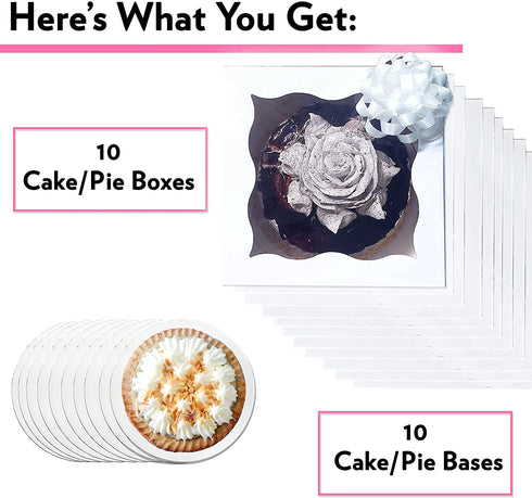 Haus Spirit - Cake Boxes 10 x 10 x 5 inch with Window and 10 inch Round Cake Boards (Pack of 10)