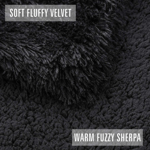 LOCHAS Super Soft Shaggy Faux Fur Blanket, Plush Fuzzy Bed Throw Decorative Washable Cozy Sherpa Fluffy Blankets for Couch Chair Sofa (Black 50" x 60")