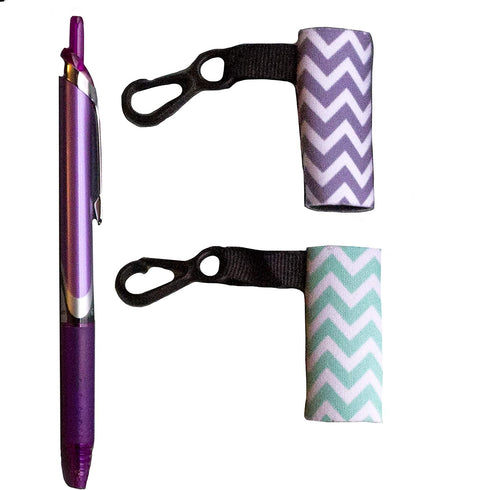 Clip-On Neoprene Chapstick Sleeve. 2 Pack Lip Balm Holder in Expressive Colors. (Mint Chevron & Gray Chevron)
