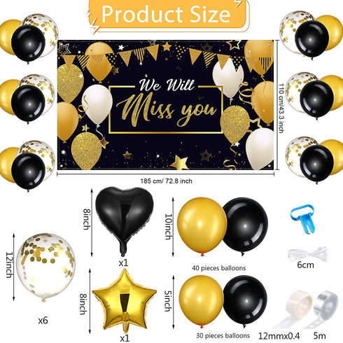 79 Pieces We Will Miss You Party Decorations Black Gold Going Away Party Supplies Balloon and Backdrop Banner Farewell Party Decorations Kit for Retirement Party Office Home Decoration Party Supplies