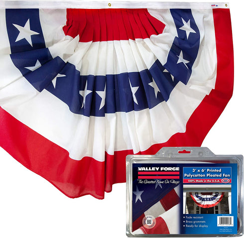 Valley Forge American Fan Flag 3' x 6' Polycotton Sentinel 100% Made In U.S.A. Stars and Stripes Bunting Canvas Header Brass Grommets Model 36636010-5-S,Multi color