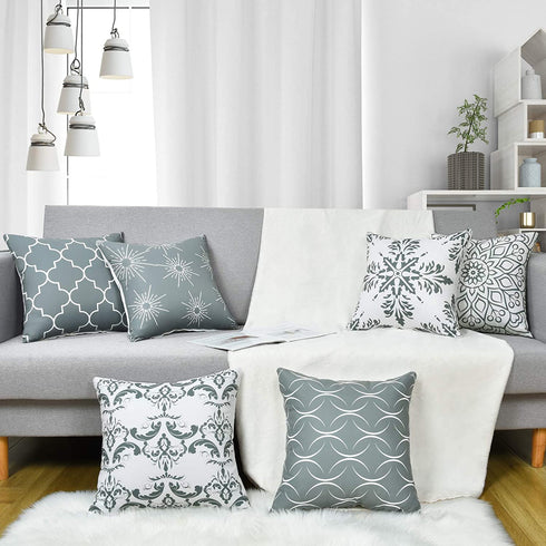 6 Pack Throw Pillow Covers Modern Decorative Throw Pillow Case Gray Cushion Case for Room Bedroom Room Sofa Chair Car, Grey and White, 18 x 18 Inch