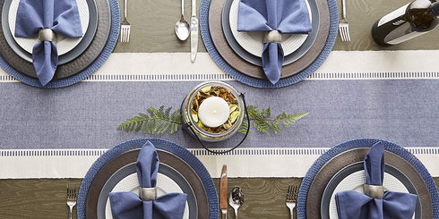 DII Dobby Stripe Woven Table Runner, 13x108-inch, French Blue