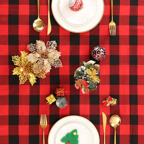 Plaid Tablecloth 56x120 Inch Black and Red Check Tablecloth Farmhouse Table Cover Spring Party Decor Holiday Table Decoration