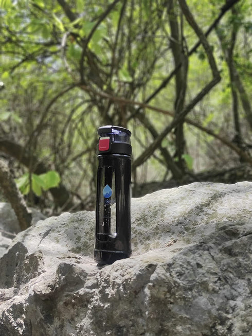 Life Ionizer - Glass Water Bottle - 450ML Borosilicate Glass Drinking "Break Resistant" Bottle with Carrying Handle & Easy Opening Pop-up To
