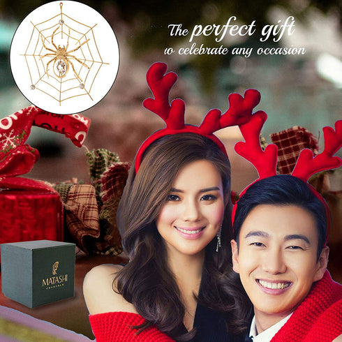 24K Gold Plated Crystal Studded Spider on Web Hanging Ornaments for Christmas Tree, Christmas Spider Miracle Traditions, Decor - The Tradition of Tinsel Legend Spider on Web Ornament