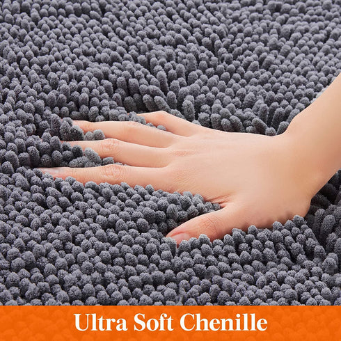 Lifewit Extra Soft Bathroom Rug Mat, Absorbent Shaggy Chenille Bath Rug, Non Slip Plush Rugs for Bathroom,Tub and Shower, Grey, 24 ×17 inch