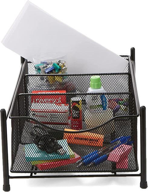 Mind Reader Storage Basket Organizer, Home, Office, Kitchen, Bathroom, 3 Compartments, Metal Mesh, Black