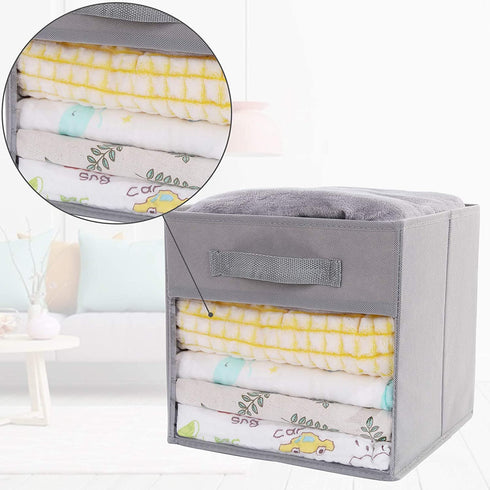DIMJ Cube Storage Bins, 3 Packs Clear Window Fabric Storage Bin Organizer for Closet Shelves Home Storage Cubes Organizer with Handles