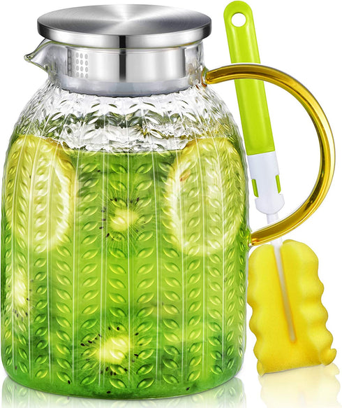 Aofmee Pitcher, 60oz Glass Pitcher, Water Pitcher with Lid, Iced Tea Pitcher for Fridge, Glass Carafe for Cold or Hot Beverages, Sun Tea Jar for Juice, Easy Clean Heat Resistant Glass Jug for Milk