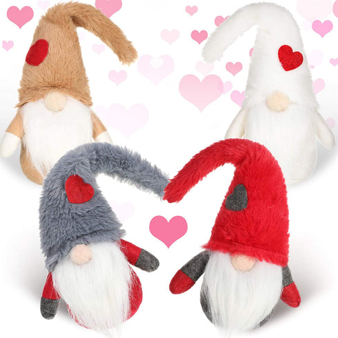 Valentine's Day Gnome Swedish Handmade Plush Gnomes Home Decoration Ornaments Adorable Lucky Valentine Stuffed Gnomes for Xmas Easter Thanks Giving Day (Red, White, Khaki, Grey,4 Pieces)